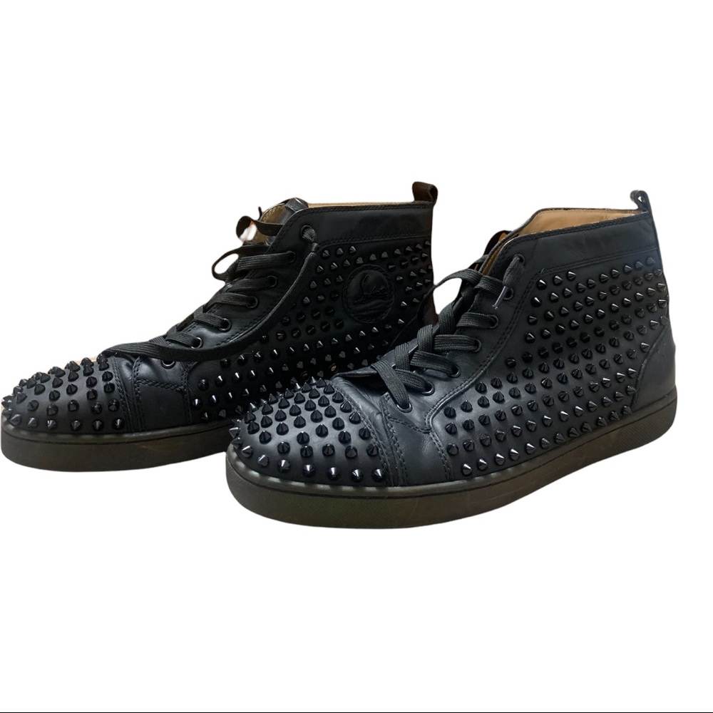 Christian louboutin black spided patent leather sneaker 45